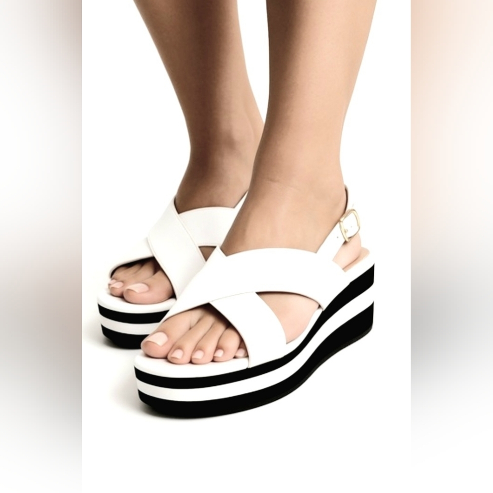 Liliana White and Black Platform Sandals